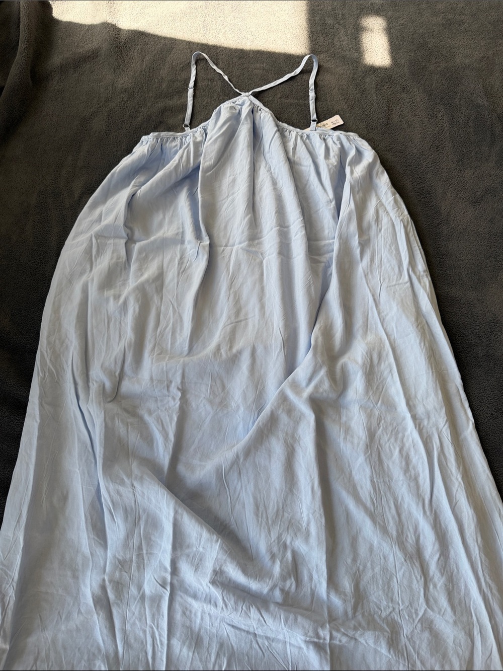 Citrine - Women’s Light Blue Midi Beach Dress with Spaghetti Straps